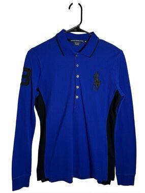 Ralph Lauren Sport Polo Shirt Blue Big Pony Long Sleeve Size M